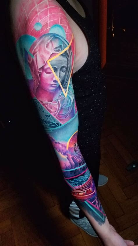 Progress On Synthwave Inspired Sleeve By Adrian Ciercoles Mori