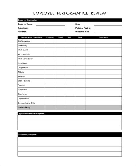 Printable Word Performance Review Template Free Printable Templates