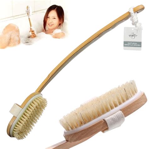 1 Back Body Shower Bath Brush Soft Natural Bristles Wood Long Removable Handle