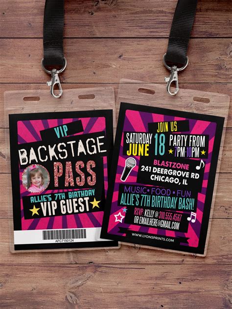 Birthday Invitation Rock Star Vip Pass Backstage Pass Concert