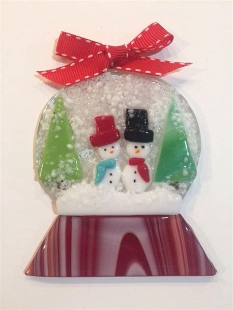 Fused Glass Snow Globe Ornament Merry Couple Etsy Fused Glass