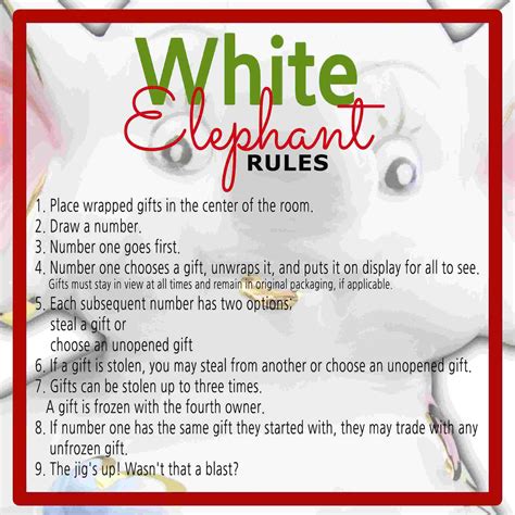 Rules For White Elephant Printable Get Your Hands On Amazing Free