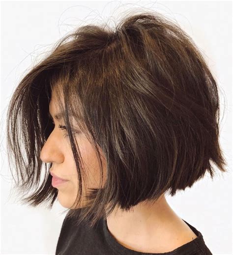 Jaw Length Disconnected Brunette Bob Thick Hair Styles Haircut For Thick Hair Hair Styles