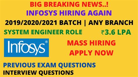Infosys Off Campus For Batch Bulk Hiring Se Role