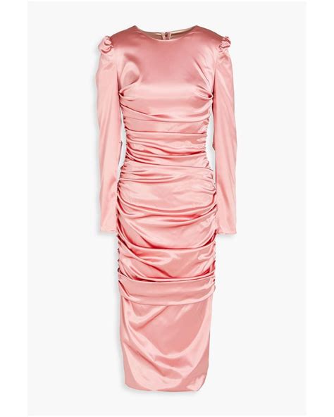 Dolce And Gabbana Ruched Satin Midi Dress In Pink Lyst Canada