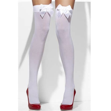 Joke Shop White Stockings With Pink Bow