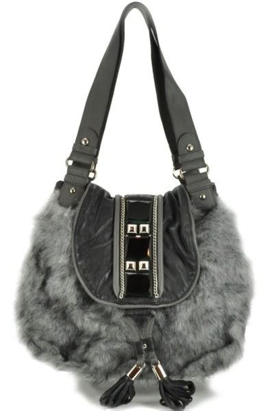 Aisha Grey Faux Fur Hobo Shoulder Bag Raluca Fashion
