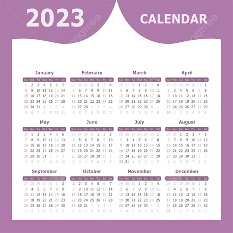 2023 Year Calendar Vector Hd Png Images Calendar Year 2023 Purple