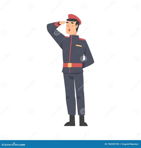 Army Soldier Saluting Military Man Character In Blue Uniform Cartoon