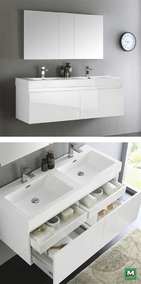 Do you suppose floating bathroom vanity with drawers looks nice? The Fresca Mezzo line features a stunning white double ...