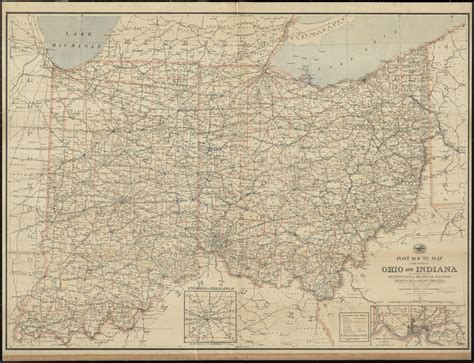 Post Route Map Of The States Of Ohio And Indiana With Adjacent Parts Of