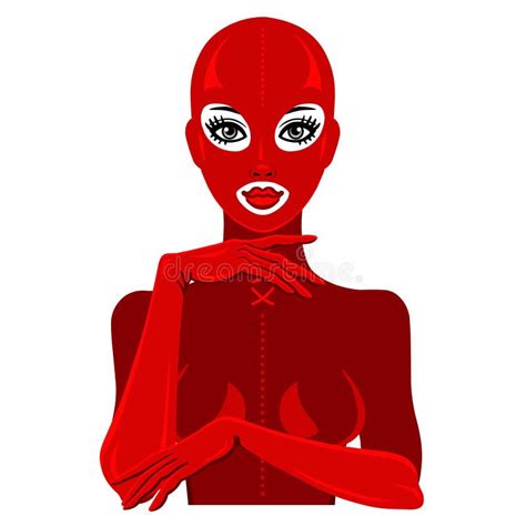 Animation Portrait Of The Beautiful Girl In A Red Latex Suit And Mask Stock Vector