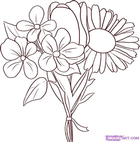 Bouquet Of Flowers Line Drawing At Getdrawings Free Download
