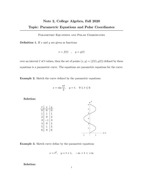 Note2 - Parametric Equations and Polar Coordinates - Note 2, College