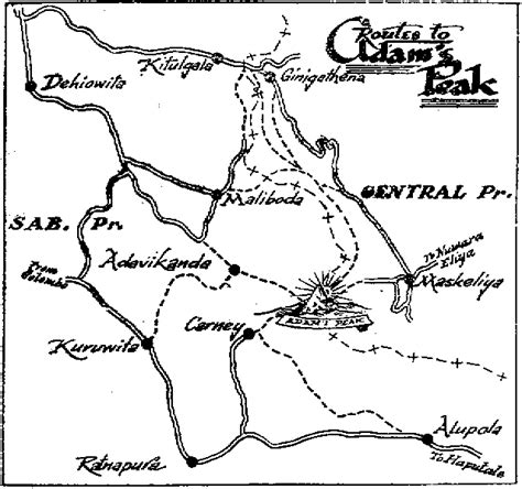 Map of the Routes to Adam's Peak or Sri Pada
