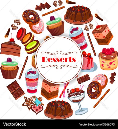 Dessert And Pastry Sweets Cartoon Poster Design Vector Image