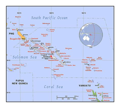 Detailed Political Map Of Solomon Islands With Relief Solomon Islands