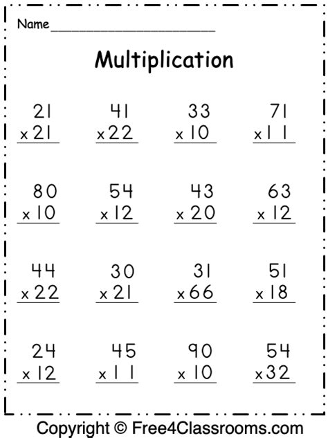 Free Printable 2 Digit By 2 Digit Multiplication Worksheets