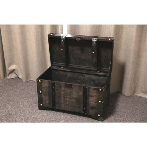 Vintiquewise Distressed Black Large Wooden Storage Trunk Coffee Table
