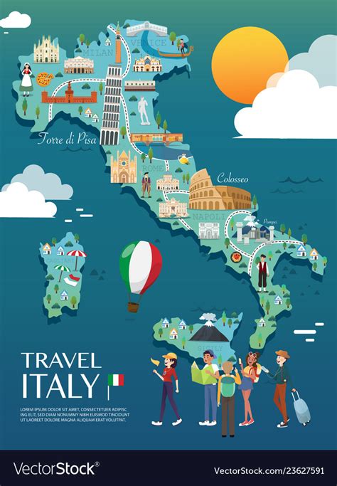 Map Of Italy Attractions And Royalty Free Vector Image