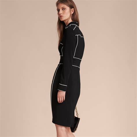 Long Sleeved Fitted Dress With Piping Detail Burberry