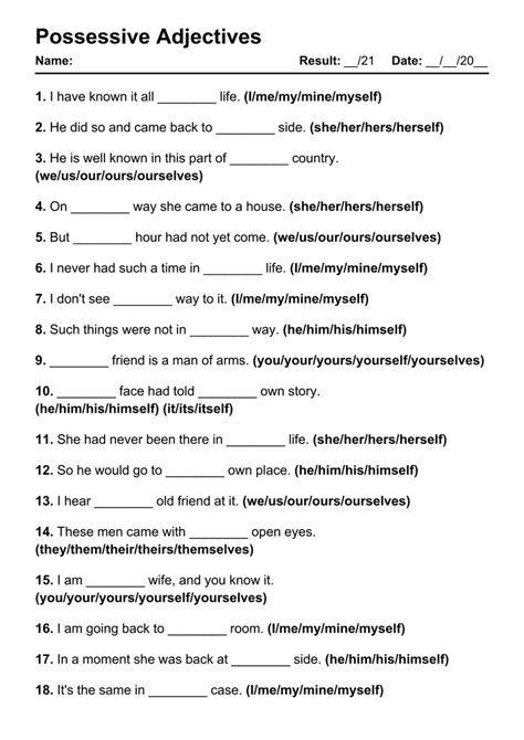 101 Printable Possessive Adjectives PDF Worksheets With Answers