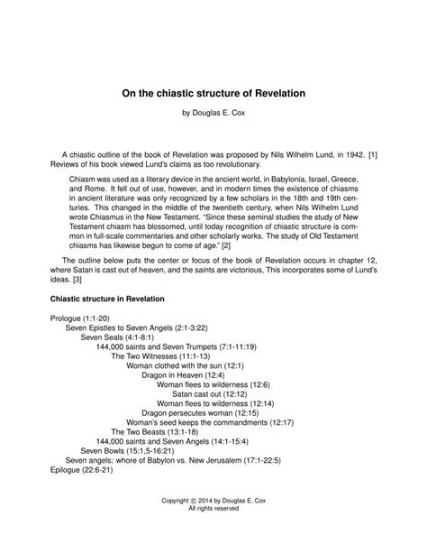 Pdf On The Chiastic Structure Of Revelation The Creation On The Chiastic