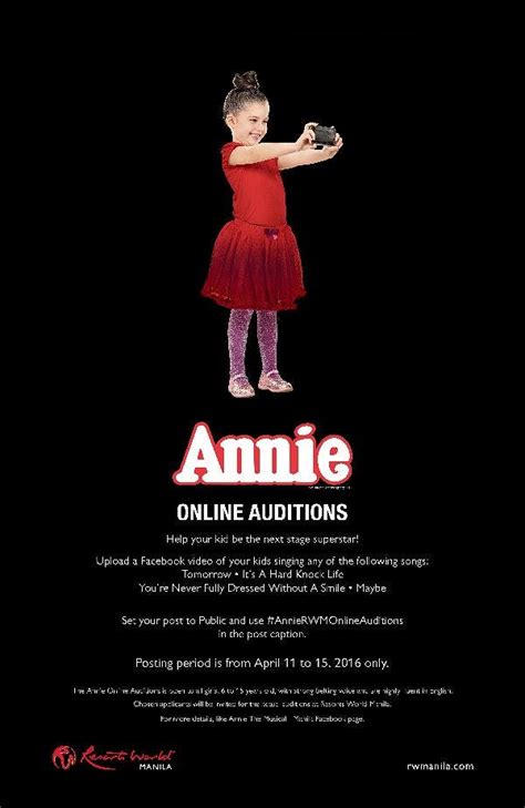Online Auditions Ongoing For Annie Musical At Resorts World Manila