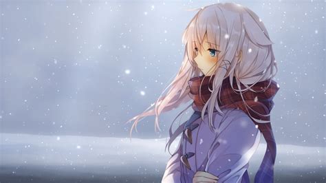 Скачать обои девушка снег арт зима шарф аниме Mishima Kurone