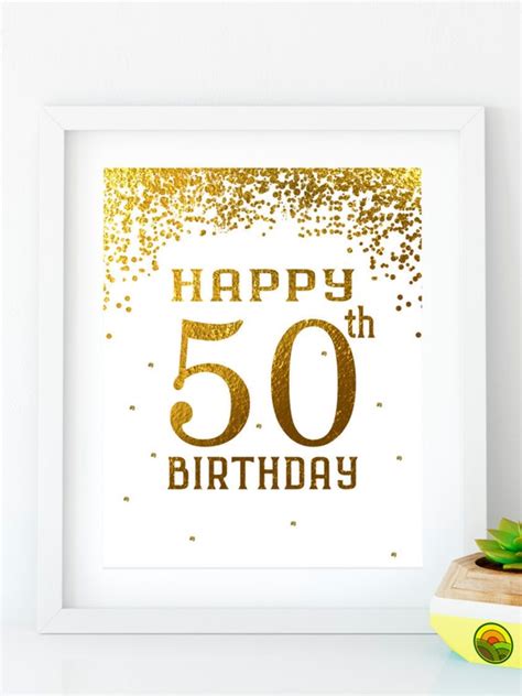 Instant Download Happy Birthday 50 Gold Birthday Sign 50th