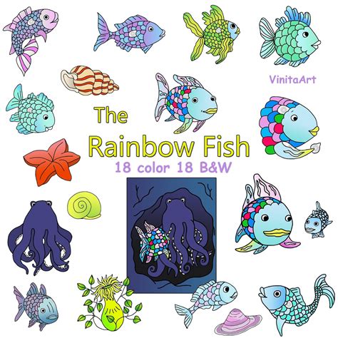 The Rainbow Fish Story Book Clip Art Printable Digital Etsy