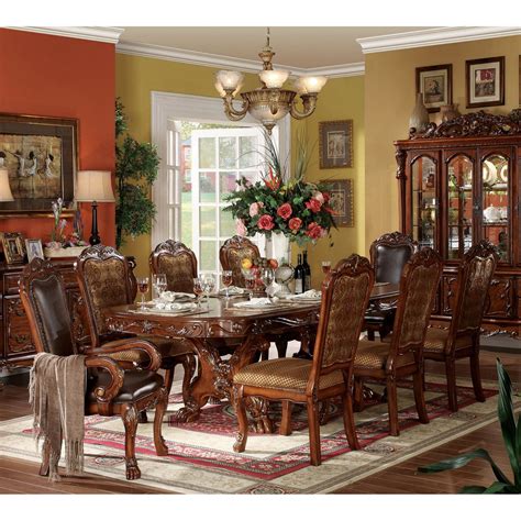 Acme Furniture Dresden Cherry 9 Piece Trestle Dining Table Set