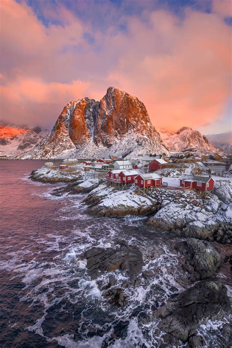 Winter Sunrise Over Red Cabins In Lofoten Norway Photo Print Photos