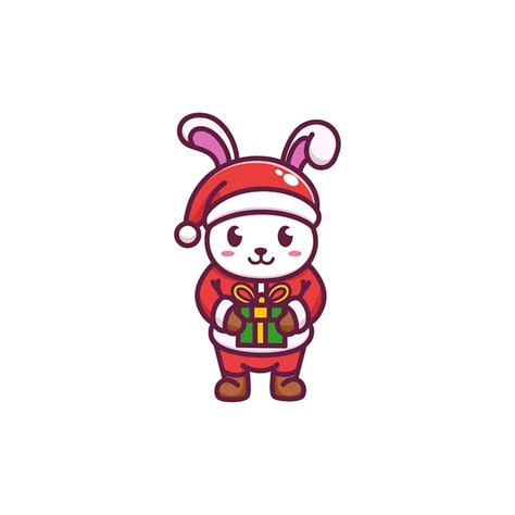 Premium Vector Cute Rabbit Celebrating Christmas