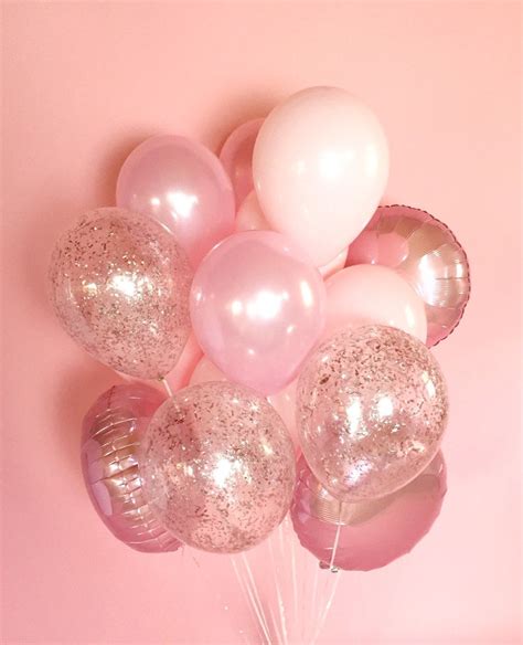 Pink Balloon Bouquet With Pink Glitter Confetti Balloons Etsy
