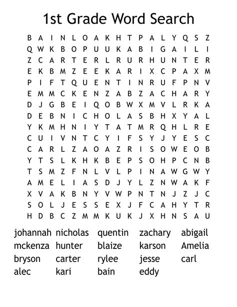 1st Grade Word Search Printable