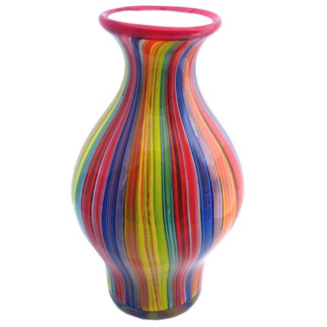 Multi Color Large Stripped Murano Vase At 1stdibs