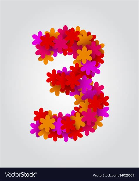 Floral Numbers Colorful Flowers Number 3 Vector Image
