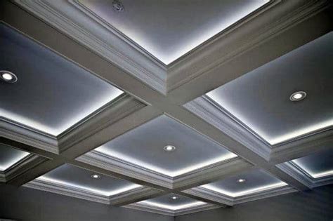 The coffered ceiling is a mastery of architectural detail that brings heightened drama and depth to a space. Top 40 Best Crown Molding Lighting Ideas - Modern Interior ...