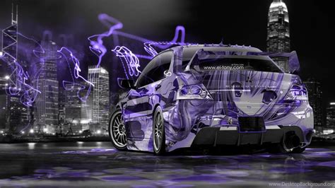 Mitsubishi Lancer Evolution JDM Anime Aerography City Car Desktop Background