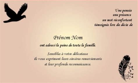 Carte de remerciement décès à personnaliser soi même avec un modèle