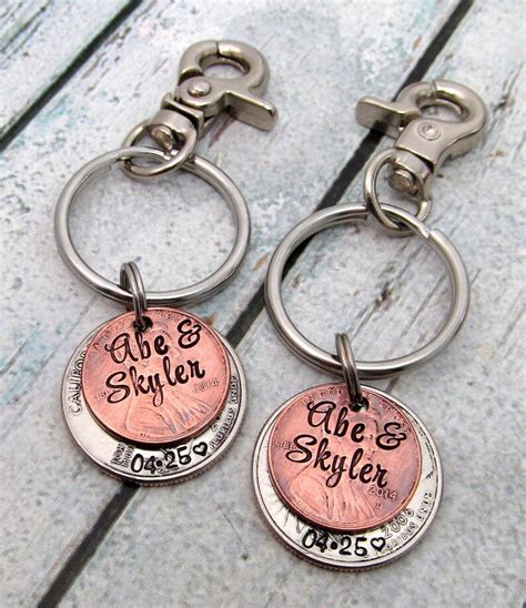 Personalized Couples Keychain Set Hand Stamped Keychain Etsy