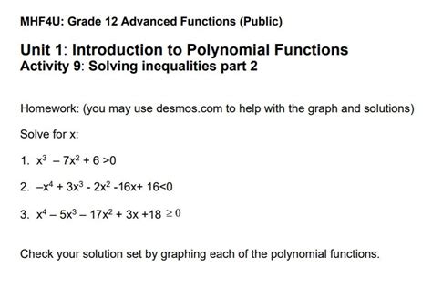 Solved Mhf4u Grade 12 Advanced Functions Public Unit 1