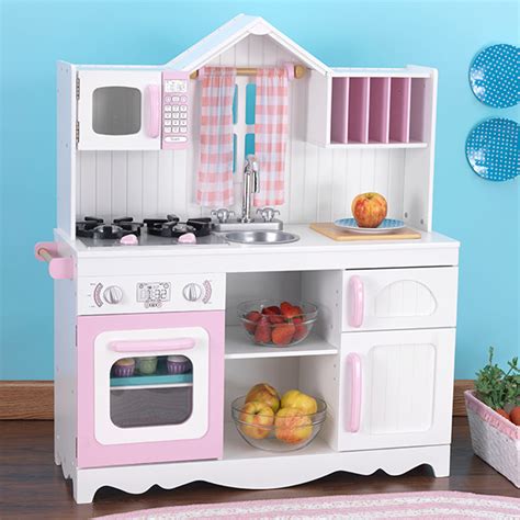 Cocina de madera grande, con detalles de lujo, para sentirse como un gran chef. Cocina de juguete Modern Country de madera Kidkraft