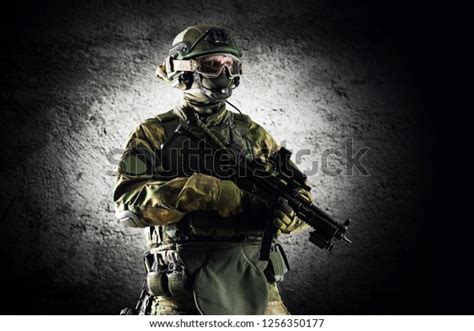 Special Unit Soldier Stands Gun His Stock Photo 1256350177 Shutterstock