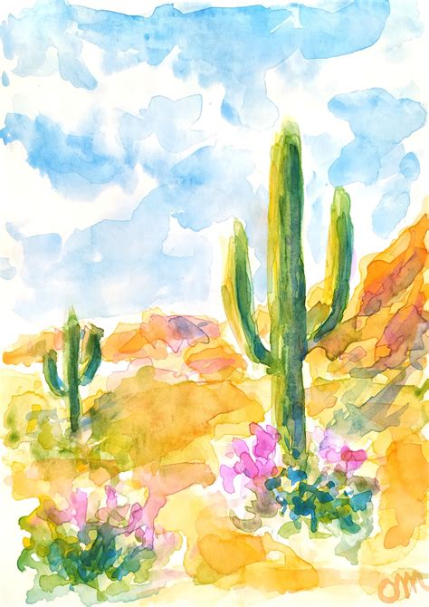 Southwest Desert Watercolor Print Saguaro Cactus Arizona Etsy