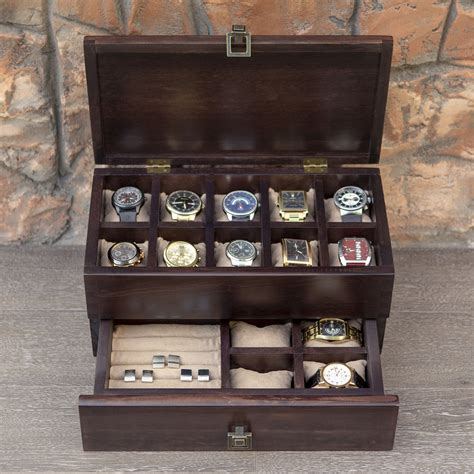 Wooden Valet Box For Watch And Cuff Links Hetch Ds12 Walnut Mens Valet