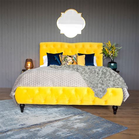 Truffle Yellow Velvet 5ft King Bedframe Velvet Bed Frame Bed Frame Bed