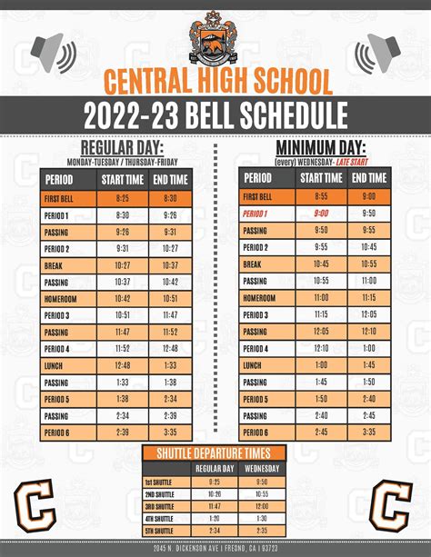 Bell Schedule About Uspublic Info Central High School