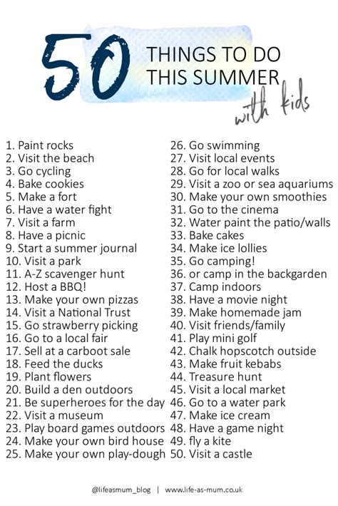 50 Things To Do With The Kids This Summer Summer Bucket List For Teens
